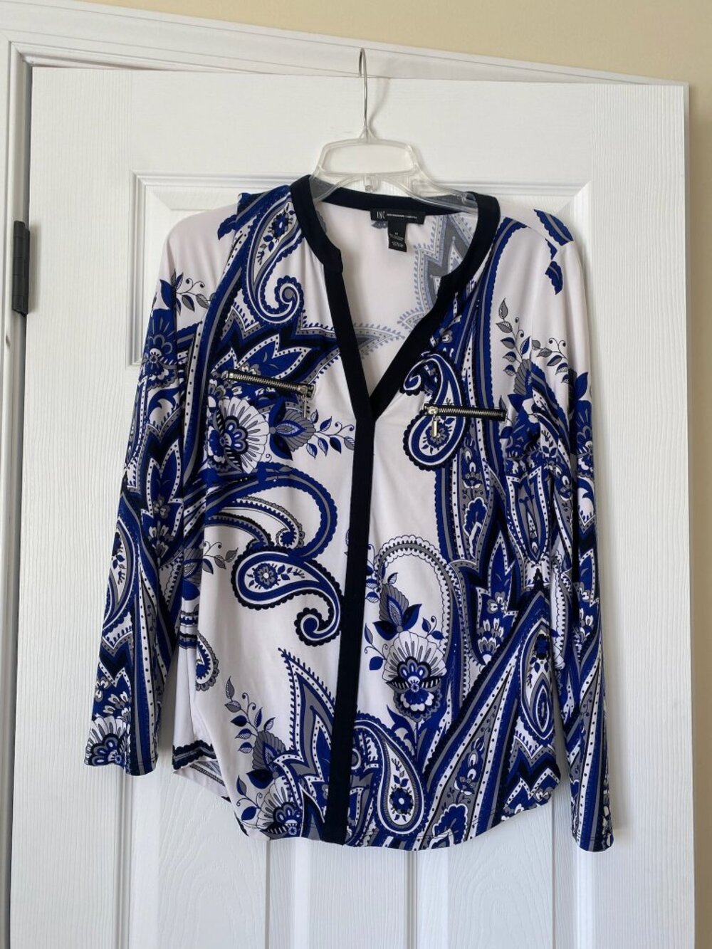 Black and Blue Paisley Print INC blouse